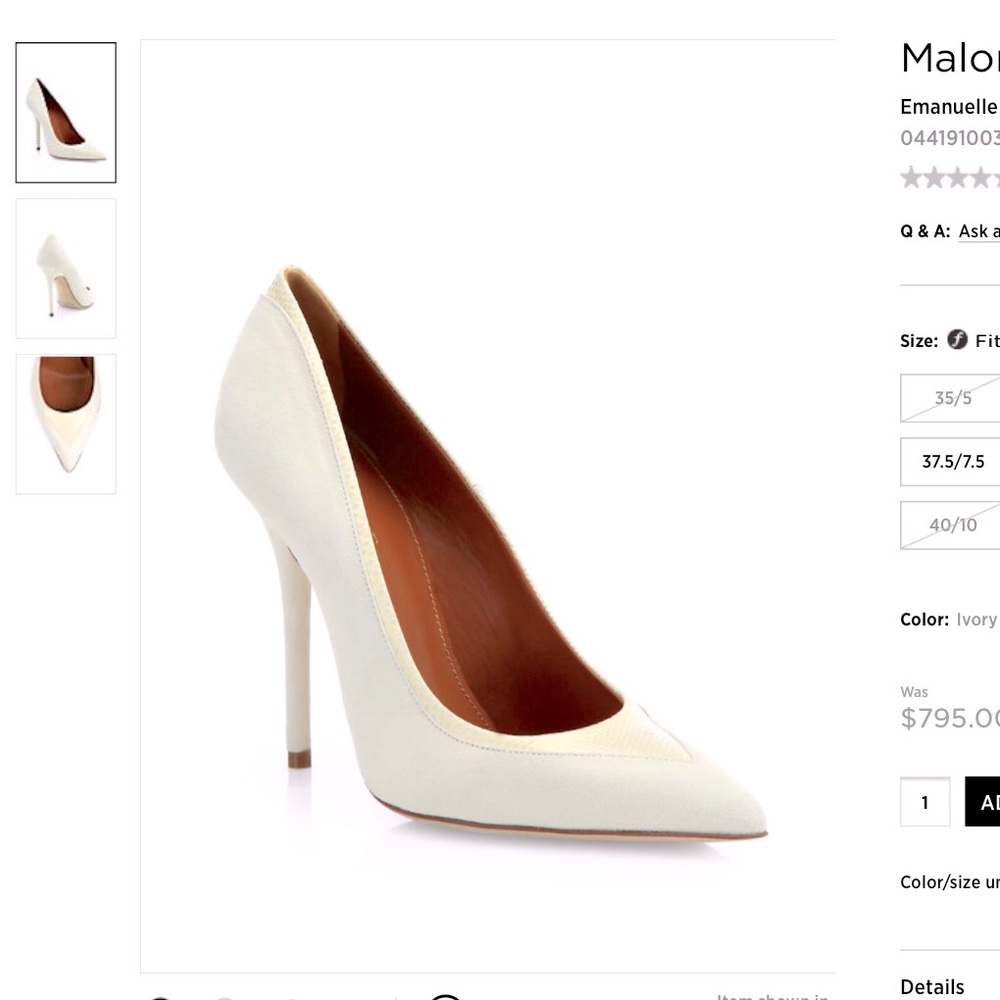 Malone Soulier White/Cream Suede Pumps SZ 6.5